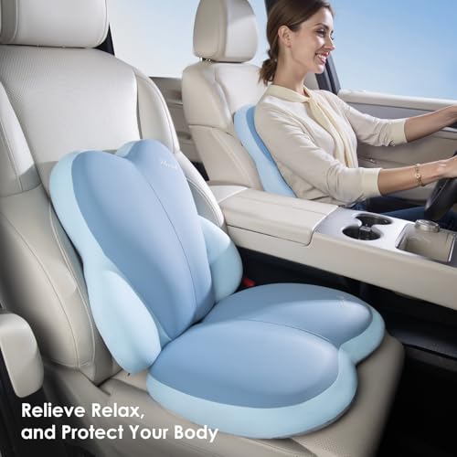 Image of FLORICH Car Seat Cushion and Back Support for Car Ultrathick Memory Foam Office Chair Cushions with Lumbar Support Pillow for Sciatica & Back & Tailbone Pain Relief (Blue)