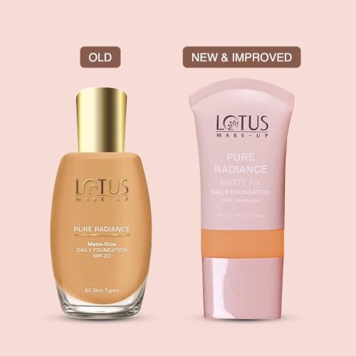 Image of Lotus Make-Up Pure Radiance Matt Fix Daily Foundation with Ceramides | Oil-Free, Lightweight & Breathable | Hydrates & Smoothens | Matte Radiant Finish | Buildable Coverage | All Skin Types | 01 Soft Vanilla | 30ml