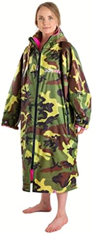 dryrobe Advance LONG SLEEVE Change Robe - Stay Warm and Dry - Windproof Waterproof Oversized Poncho Coat - Swimming/Surfing/OCR Events (Adults Small - Red/ Grey)