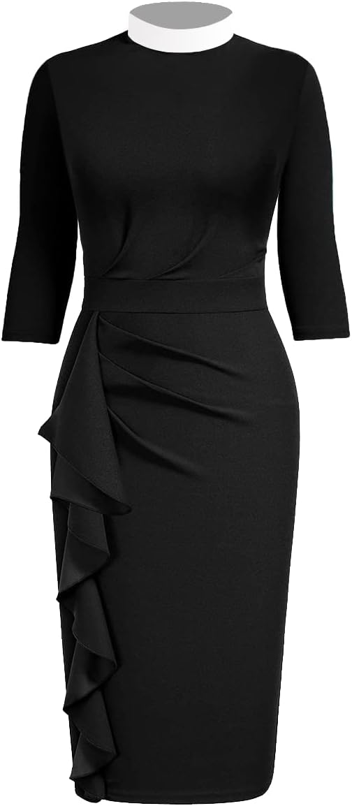 BLESSUMEBLESSUME Catholic Church Women Stand Collar Clergy Mass Dress Business Formal Work Pencil Dress