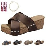 Genérico Sandalias de cuña con plataforma de corcho, cómodas sandalias de cuña para mujer. Cuñas de corcho con plataforma de verano para vestirse, ir al trabajo y hacer compras (1-Brown,37)