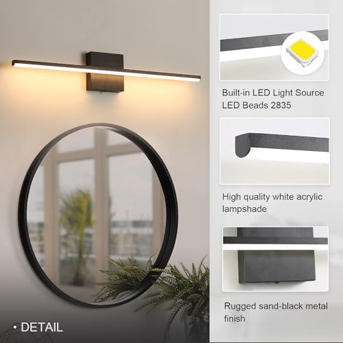 Image of Modern Bathroom Vanity Light 24 Inch, 18W Black Bathroom Light Fixture Over Mirror, Dimmable 5CCT LED Wall Sconce Lighting for Restroom Mirro