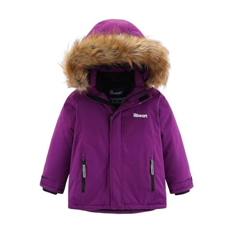 Hiheart Girls Hooded Waterproof Ski Coat with Faux Fur Trim Hood Purple 6-7 Cover