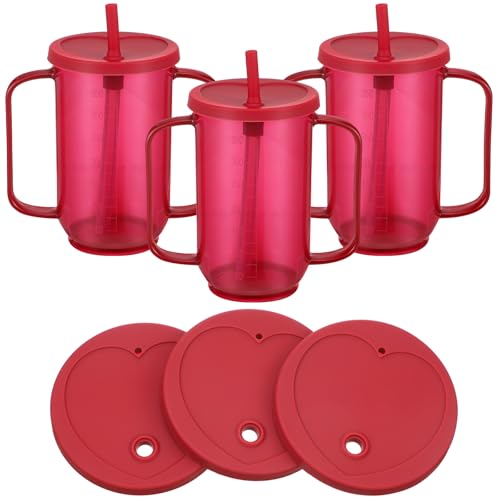 Sliner 3 Pcs Adult Sippy Cups for Elderly with Straw, Red by Sliner - Used condition - US$20.90