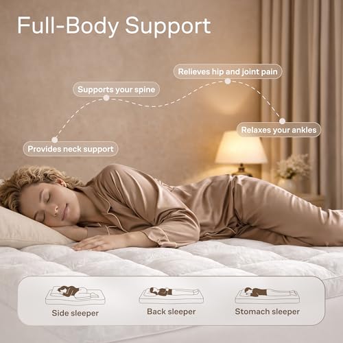 Image of Ultra-Thick Shredded Memory Foam King Size Mattress Topper - Breathable & Balanced Pad for Back Pain Relief with Soft Viscose Made from Bamboo Cover, White