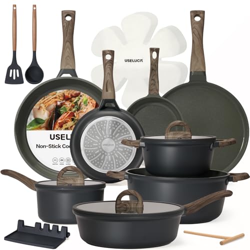 22-Piece Nonstick Ceramic Cookware Set Gray Granite