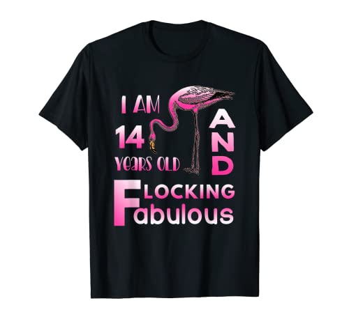 14 Cumpleaños 14 Fabulous Years Flamingo Rosa Camiseta