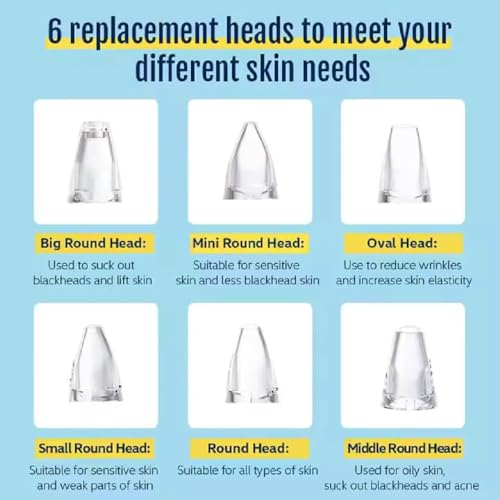 Image of 6-in-1 Blackhead Remover Machine with 6 Suction Heads | Electric Blackhead & Whitehead Remover Vacuum | Deep Pore Cleaner, Acne Comedone Extractor, Facial Skin Care Tool for Men & Women