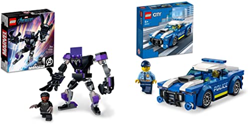Image of LEGO Marvel Black Panther Mech Armour 76204 Building Kit+City Police Car 60312 Building Kit-(Set of 2Toys)