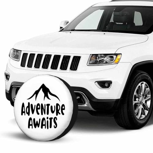 Image of Adventure Awaits Travel Spare Tire Cover Mountains Vintage White Polyester Universal Wheel Tire Cover for Trailer Camping Weatherproof for Rv SUV Truck Camper Travel 15 inch, STC118