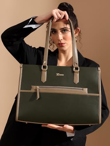 Image of EXOTIC Aveline Work Tote Bag for Women | Multi-Compartment Laptop Tote with Luggage Sleeve & Front Zip Pocket | Fits up to 14-Inch Laptop | Office & Travel Handbag