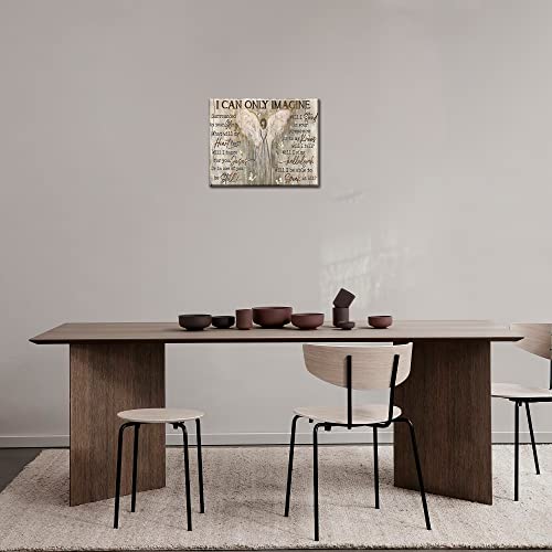 Christian Wall Decor Farmhouse Angel Wings Wall Art I Can Only Imagine Scripture Pictures Painting Print Rustic Country Artwork Framed Christian Gift For Kitchen Church Bathroom Living Room Bedroom Office 12"X16" #TOP1