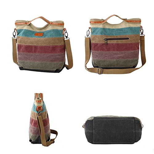 WSLCN Bolsa de Ombro Feminina Listrada de Lona Bolsa Casual da Moda Sacos Sacola Arco Iris
