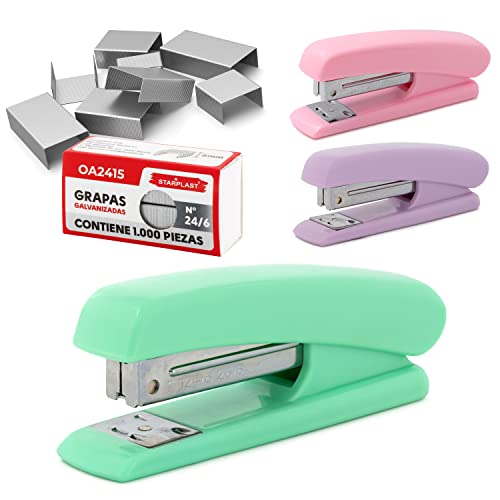 GRAPADORA PASTEL + 1000 GRAPAS STARPLAST Tamaño 12 x 4 5 3 5 cm caja con galvanizadas VERDE