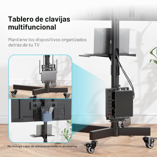 Miniatura 5 de Bontec Soporte Tv De Suelo Con Ruedas Carro, Soporte Para Pantallas De 23 -60 Plasma Lcd Led, Con Carga Máx. 40 Kg, Ajuste De Altura Y Ángulo, Gestión De Cables, Base Estable