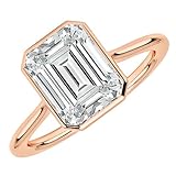 2.00 Carat Emerald Cut Bezel Set White Diamond Solitaire Engagement Ring For Women, 14K Yellow Gold Plated Silver April Birthstone Emerald Shape Bridal Solitaire Ring