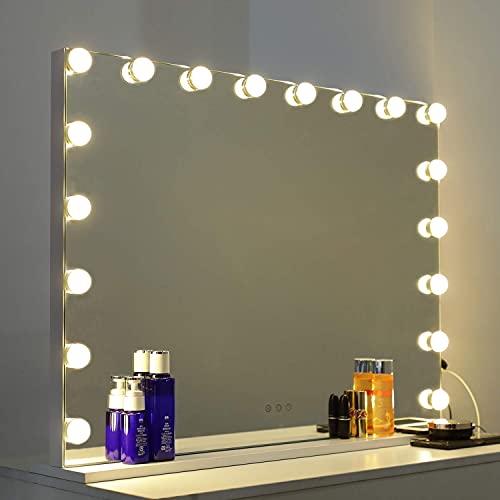 Wayking Vanity Mirror With Lights Large Hollywood Makeup Mirror With 18 Led Bulbs, Tabletop Or Wall Mounted Comestic Mirror With Touch Sensor And Usb Charging Port, White(L31.4 X H23.6) #TOP6