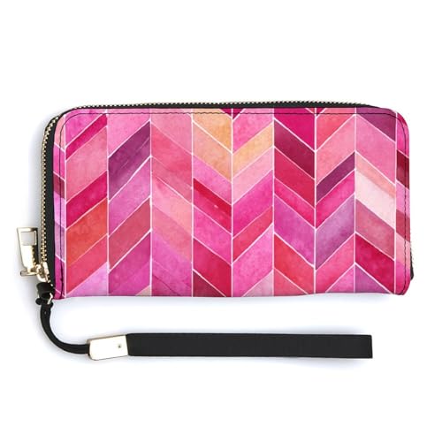 Watercolor Pink Pattern PU Leather Clutch Long Bifold Wallet, Coin Purse Credit Pass Case, Durable Card-Holder Money Storage for Women Men