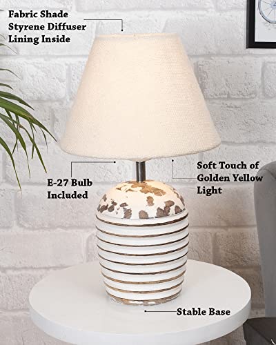 Image of Homesake Wooden Lamp for Living Room | Table Lamp for Bedroom | Bedside Lamp with Fabric Shade | E27 Holder with Bulb Included | Warm Light Night, Study Table & Home Decor, White Jute