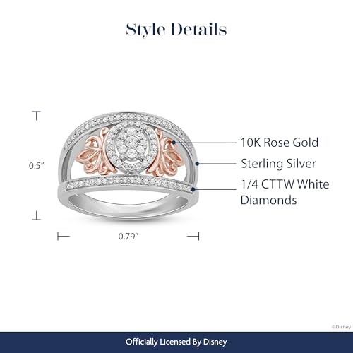 Jewelili Enchanted Disney Fine Jewelry Sterling Silver and 10K Rose Gold with 1/4 Cttw Diamond Majestic Princess Crown Ring3