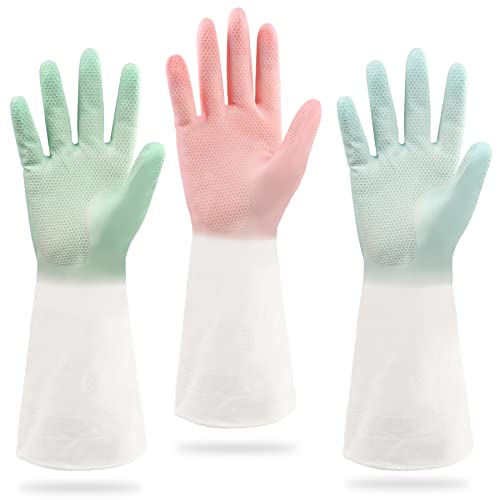 Reusable Cleaning Gloves - Set Of 3 Latex-Free Pvc Household Gloves For Kitchen, Bathroom And More #TOP6