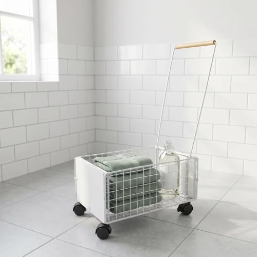 TOVINANNA Mobile Book Cart with Wheels for Library and Classroom Use, Metal and Wood Construction, Featuring Swivel Wheels and High Sided Basket for Enhanced Maneuverability and Versatile - Image 9