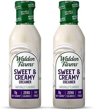 Walden Farms Sweet & Creamy Coffee Creamer 12 oz Bottle (Pack of 2) - Rich & Sweet, Vegan, Paleo and Keto Friendly, Non-Dairy Milk Substitute, 0g Net Carbs - For Coffee, Tea, Smoothies, Shakes, Cocktails and More