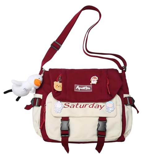 Extolove Linda bolsa mensageiro, bolsas transversais femininas kawaii, bolsas carteiro, C, vermelho, Medium