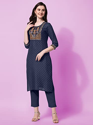 Image of MIRCHI FASHION Women Rayon Sequin Embroidery and Polka Dots Print Straight Kurta