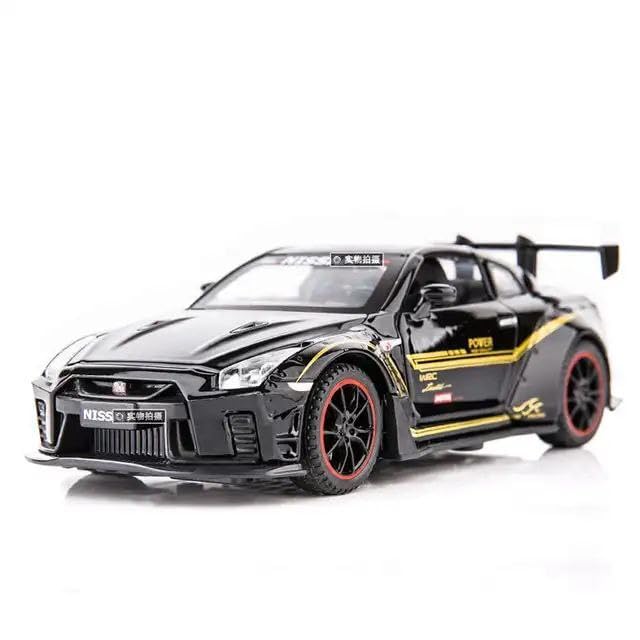 Image of Nissan GTR 1:32 Scale Exclusive Alloy Metal Pull Back Die-cast Car Model with Sound Light Mini Auto Toy for Kids Metal Model Toy Car with Sound and Light (Black)