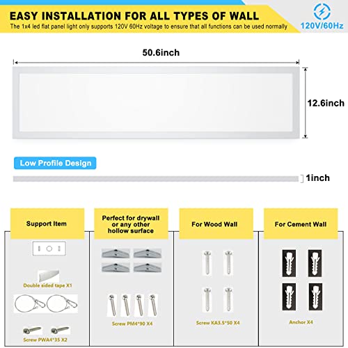 Aikvsxer 1X4 Led Flat Panel Light Surface Mount Led Ceiling Light, 5500Lm 50W Triac 10-100% Dimmable, 3000/4000/5000K Selectable 4Ft Led Kitchen Ceiling Light Fixtures For Garage/Laundry/Closet 2Pack #TOP5