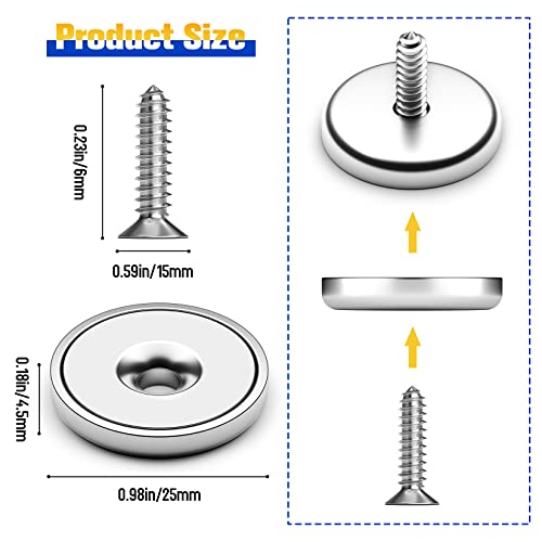 Vndueey Neodymium Cup Magnets, Strong Rare Earth Magnets Heavy Duty, 60Lbs 4 Pack Industrial Round Base Disc Magnets With Countersunk Hole And Stainless Screws For Kitchen, Office, Workplace, Craft #TOP1