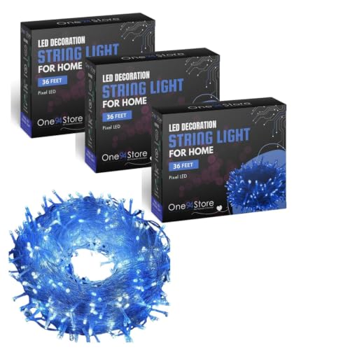Image of One94Store LED Pixel String Light Pack of 3 - 36 Ft Copper Wire Fairy Lights, Bright Blue Decorative Lights for Diwali Decoration, Home Decor, Pooja, Festival, Christmas, Wedding & Party