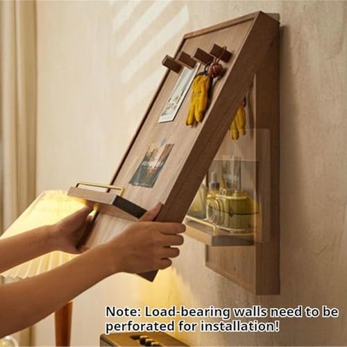 Wooden Electric Meter Box Cover with Shelf & Hooks, Decorative Breaker Panel Cabinet, Creative Wall-Mounted Fuse Box Cover - Brown (15.7" x 23.6")