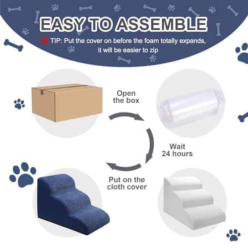 Ryoizen DOG STAIRS RAMP FOR SMALL DOGS BLUE Dog Stairs Ramps For Small Medium Dogs To Beds And Couches Up To 18'', Dog Steps thumb #6