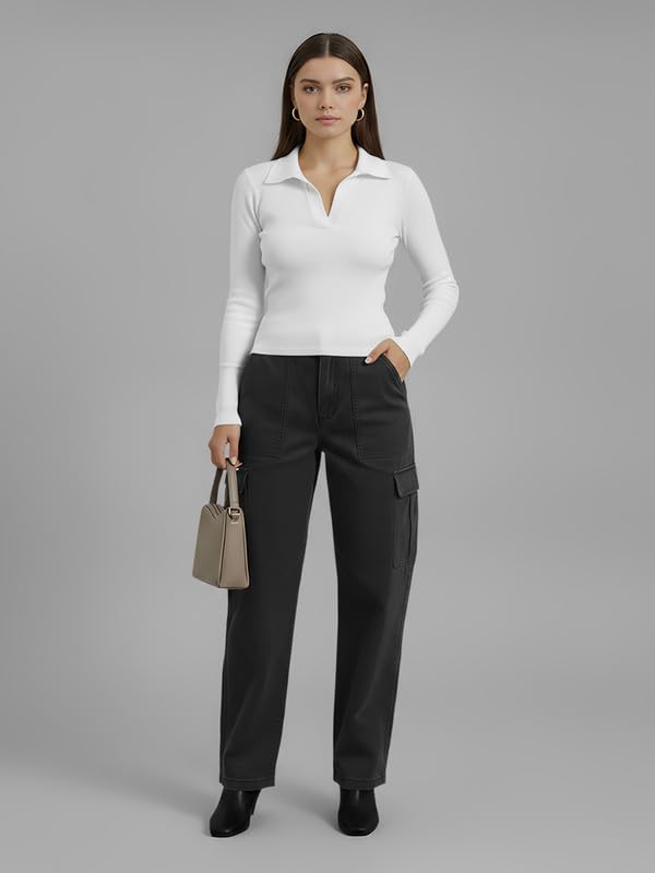 Image of Dream Beauty Fashion Women's Collared Neck Long Sleeve Slim Fit Casual Tee Top for Woman