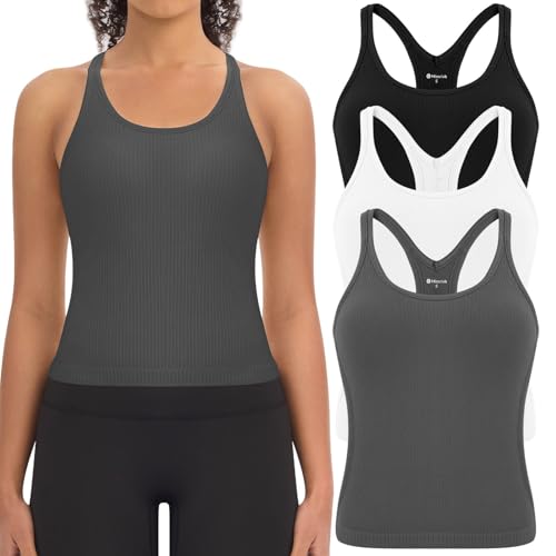Missclub Built in Bra Tank Tops for Women Padded Razorback Athletic Tanks