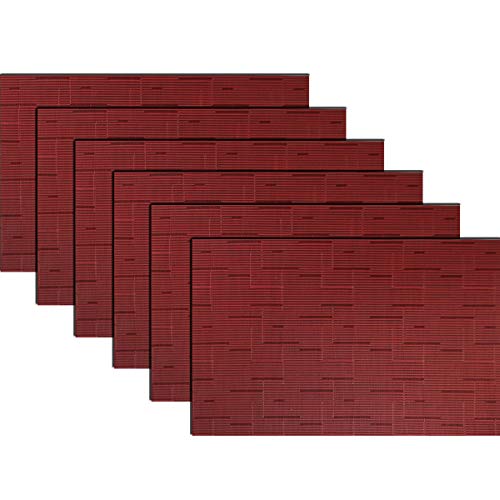 PIGCHCY Placemats,Washable Durable Woven Vinyl Placemats for Dining Table,Heat Resistant Plastic Placemats Set of 6 (18 x 12 inches,Burgundy Red) by PIGCHCY - Used condition - US$6.98