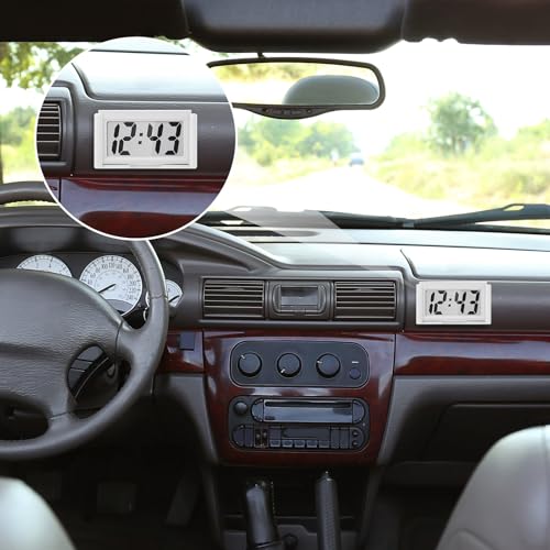 Image of Frienda 3 Pieces Mini Digital Clock Small Digital Clock Stick on Battery Operated Self Adhesive Bracket for Car Dashboard Fridge (White,Blue,Red)