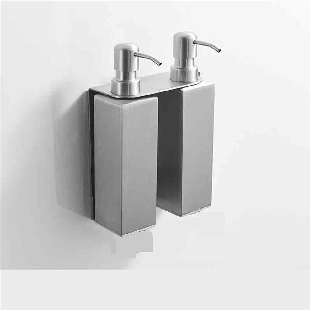 Refillable Liquid Stainless Steel Wall Mounted Soap Dispenser Bathroom Squeeze Bathroom Lotion Dispenser Hole Free Installation(Silver)