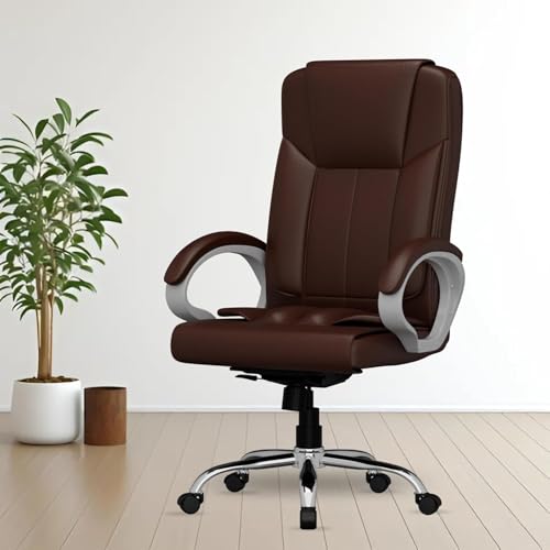 Image of FUGO FG17 Orthopedic Boss Chair with 3 Year Warranty | Leatherette Office Chair | Ergonomic Executive Chair with Spacious Cushioned Seat | Heavy Duty Metal Base | Rocking Function (Brown)
