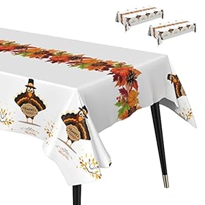 Fibevon Mantel de Acción de Gracias, 2 paquetes de 52 x 110 pulgadas, mantel rectangular de plástico de pavo de alta calidad, mantel desechable para decoración de fiesta de Acción de Gracias/cosecha