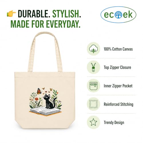 Image of Canvas Tote Bag for Women with Zipper