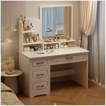 Dressing Table Makeup Table with Flip Top Mirror and Removable Storage Padded Seat Stool Led Smart Glass Dressing Table Chair Set,Elegant Corner Makeup Vanity Table with Drawers Dressing Tab