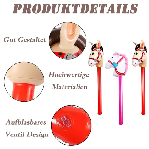 ZXJLWR Hobby Horse, 3 Stück Steckenpferd Aufblasbar, 95cm Niedliches Steckenpferd Kinder, Hobby Horsing Für Jungen Und Mädchen, Aufblasbares Pferd Für Weihnachten, Geburtstagsfeiern