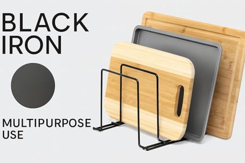 Image of Plate Stand & Dish Rack Organizer - 4-Slot Countertop Iron Rack, Space-Saving Black Plate Holder (L-9 x W-8.5 x H-7 Inches)