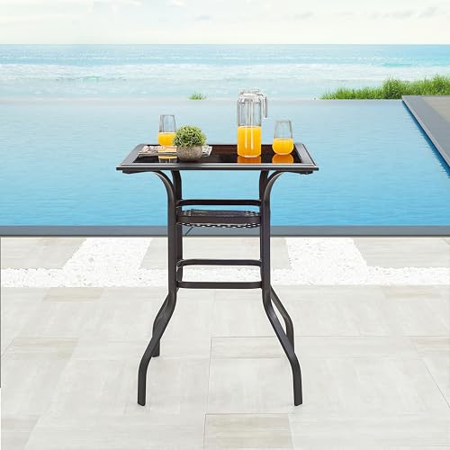 Image of LOKATSE Home High Outdoor Patio Bar Height Glass Top Table, Black