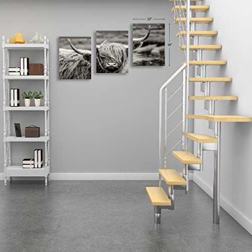 Highland Cow Wall Art, Black And White Landscape, Cow Pictures Wall Decor, Farmhouse Wall Decor For Living Room Bedroom Modern Home Decor Ready To Hang Stretched And Framed Artwork12" X16" 3 Panel #TOP4