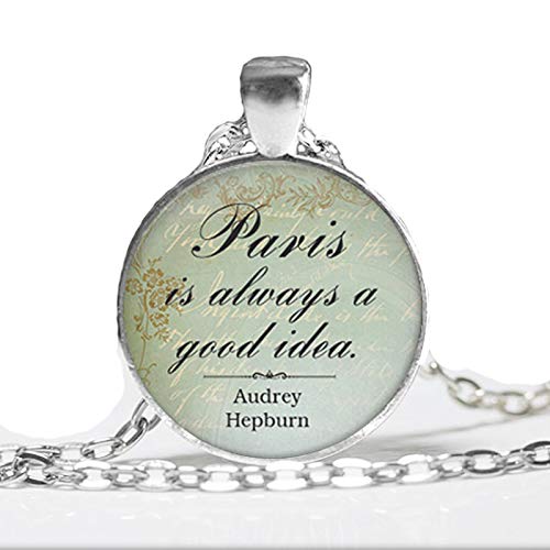 Preisvergleich Produktbild Glas-Halskette, Audrey Hepburn, Paris-Zitat Anhänger, Paris, Halskette