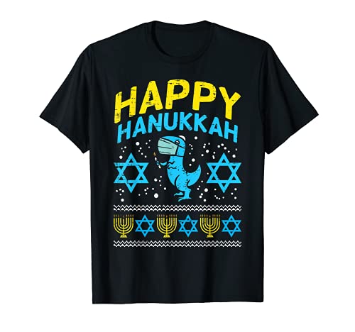 Happy Hanukkah Trex Mask Ugly Chanukah Quarantine Jew Gift Camiseta